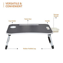 Load image into Gallery viewer, Foldable Laptop Table with Cup Holder, Tablet Groove and Mini Drawer